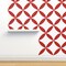 Red Geometric Circle White Petals Minimalist Floral Large Scale Mid Mod Four Petal Quilt Scandi Farmhouse Cottagecore Cathedral Window Custom Removable Wallpaper by Spoonflower Peel & Stick Wallpaper 2FT Wide